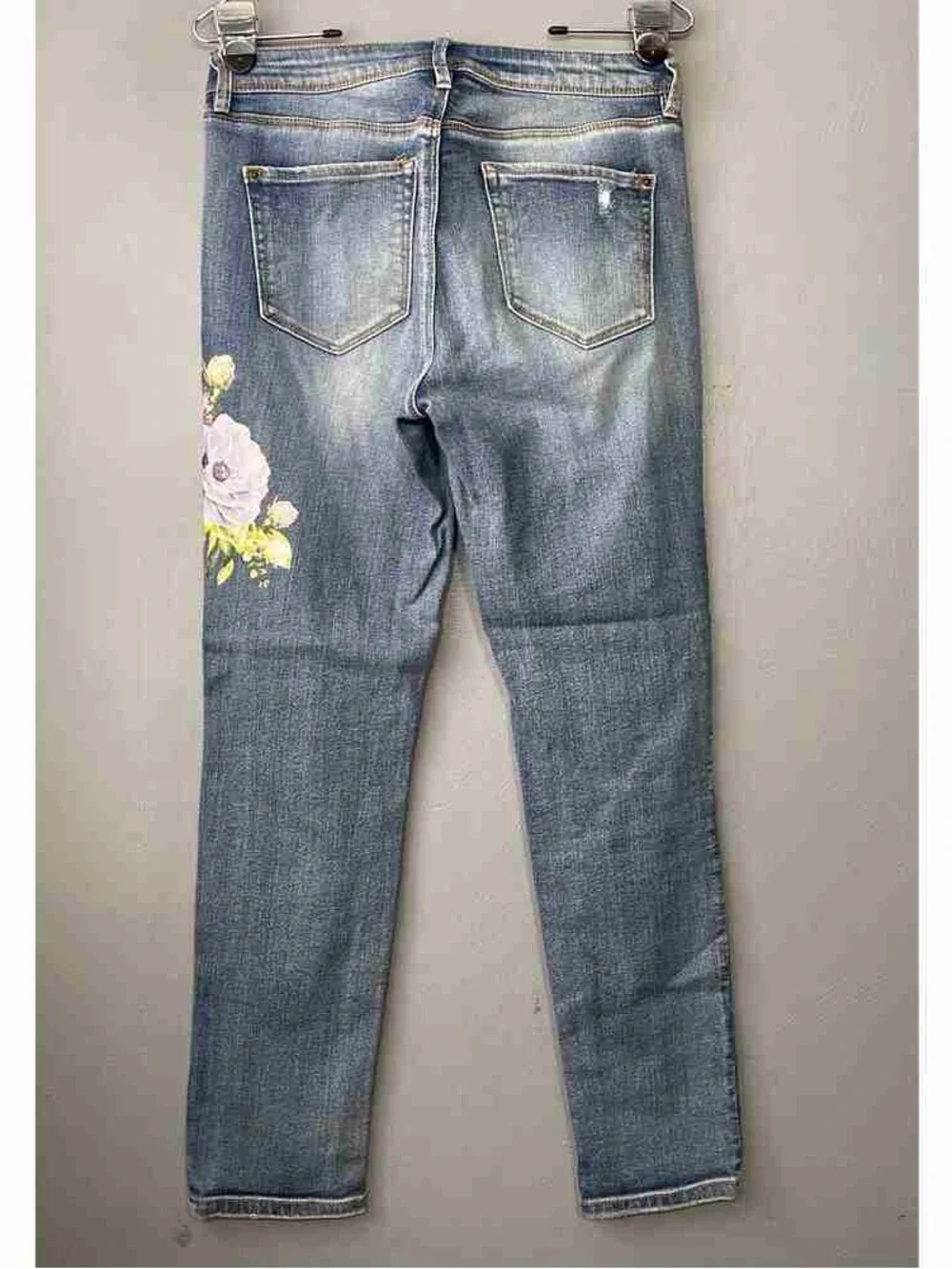 Daisy Blue Skinny Jeans with Pink Floral Accent